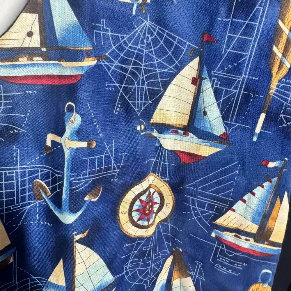 Vintage Sailboat Vest Coastal Beach Novelty Print Preppy Nautical Summer Beach